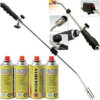 Blowtorch Weed Burner Killer | Ideal For Garden Outdoor Moss Fungus De-Icing Pavements, De-Freezing Brass Water Pipes And Lighting BBQ Grills | Adjustable flame (Weed Wand + 4 Canisters)
