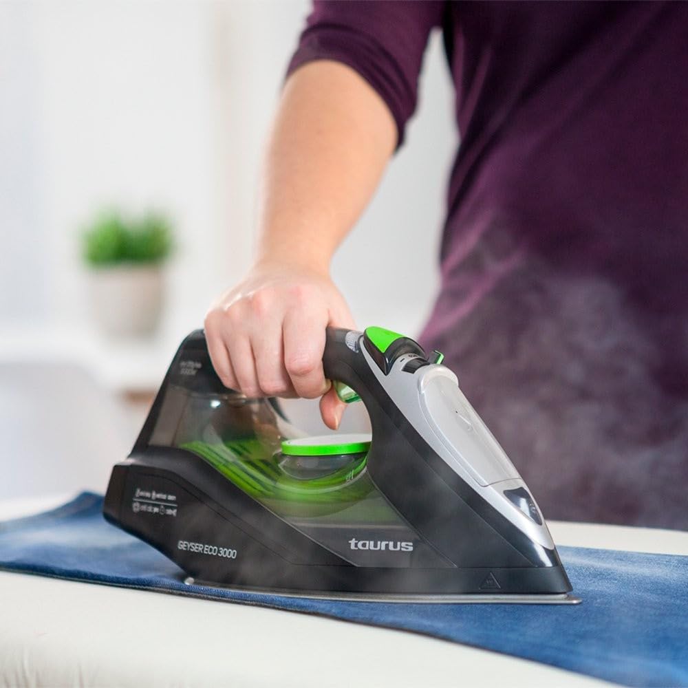 Taurus – Ferro da stiro a vapore Geyser Eco 3000,3000W,Colpo vapore 200 g/min,Punta di precisione,Regolazione vapore e temperatura,Piastra anodizzata ultra scorrevole,Nero