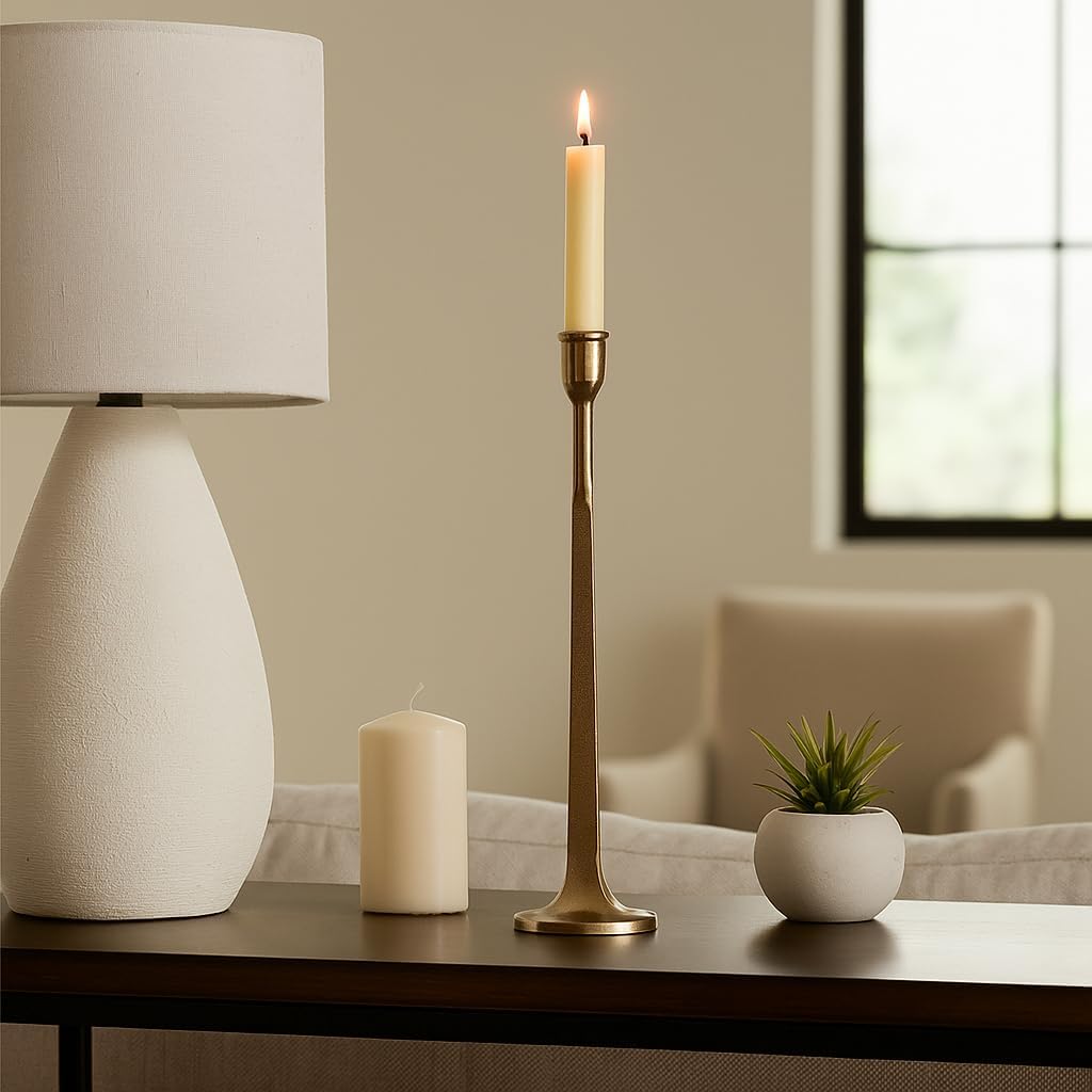 Elegant Taper Candle Holder for Home Decor - Decorative Candlestick Holder for Table Centerpieces, Mantel, or Shelf Decor - Stylish Candle Stand Holder for Nightstands or Desk Accent - 16.5", Gold