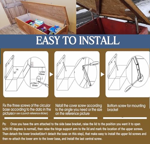 250N Heavy Duty Soft Close Lid Support Hinge, Chest Hinges Heavy Lid Hinges for Wooden Box Trunk Large Toy Box Hinges Soft Close Slow Lowering Support 80lbs/2pcs (Hingex) by Hingex - Used condition - Image 4