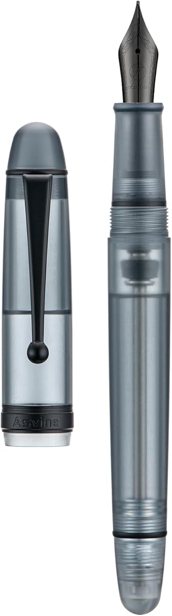 Asvine V126 Vacuum Filling Fountain Pen, Matte Black Acrylic Fine Nib, Large-Capacity Pen with Gift Case