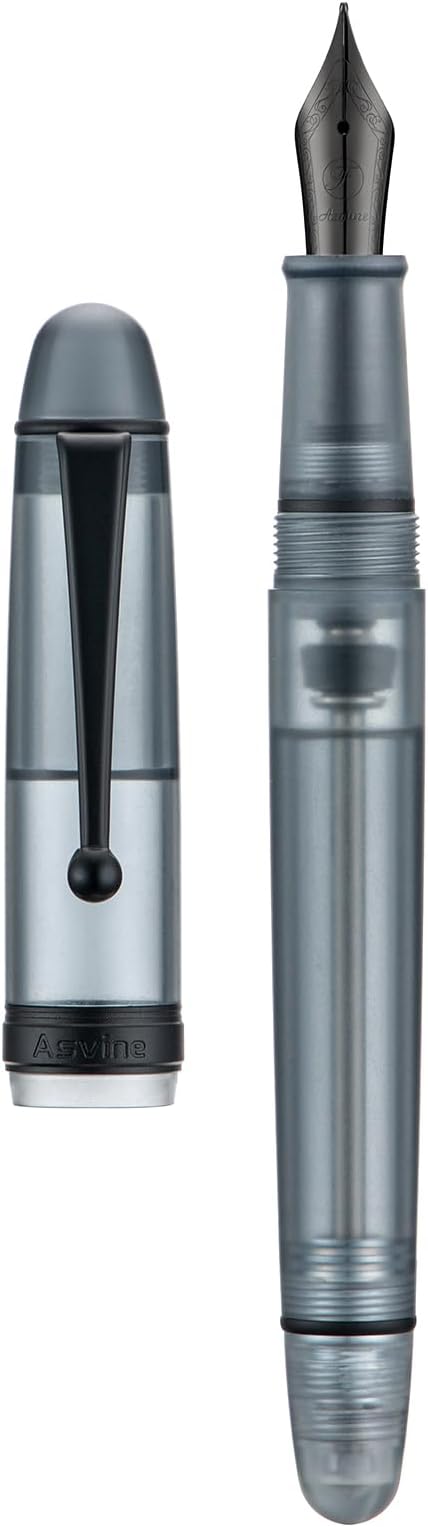 V126 Vacuum Filling Fountain Pen, Matte Black Acrylic Medium Nib, Large-Capacity Pen with Gift Case