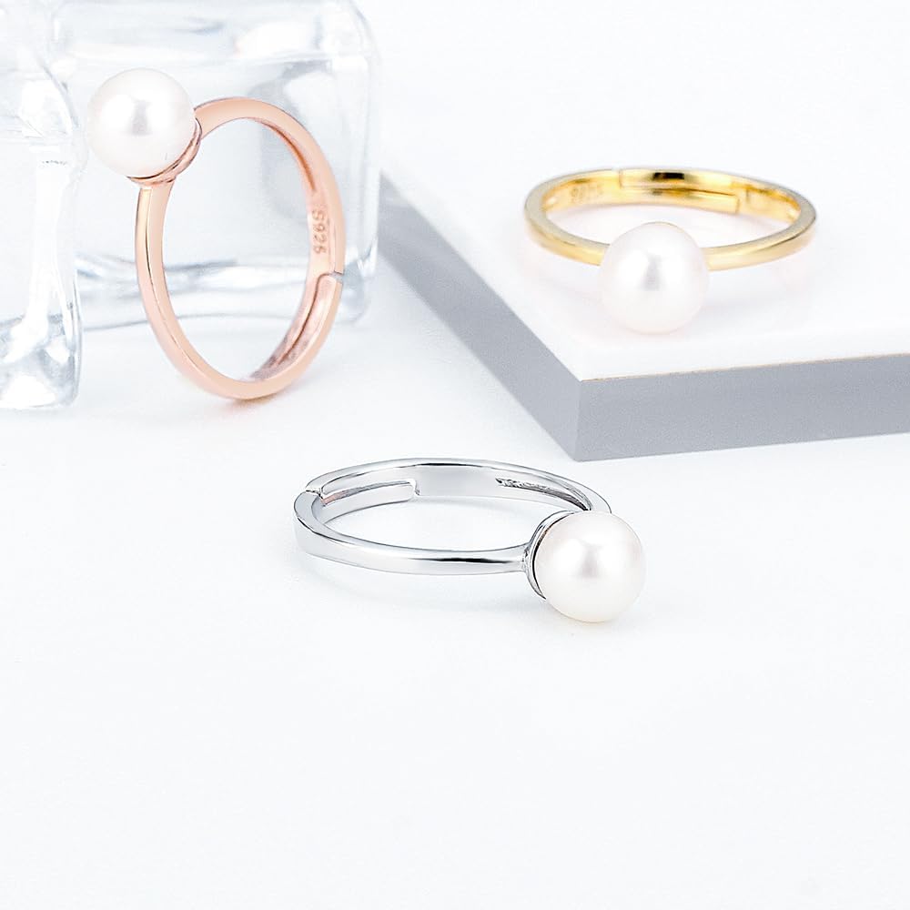 Simple Adjustable Rings for Women Sterling Silver/Gold Plated/Rose Gold Plated, Design Ring Mounts Fittings with Pearl Seat for DIY Jewelry Making