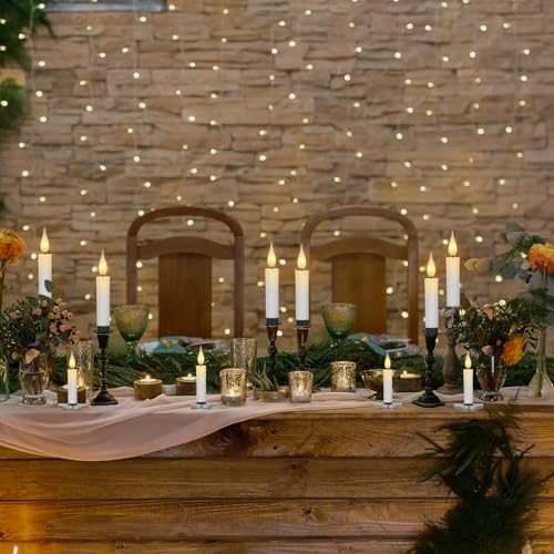 Image of Wondise Christmas Flameless Taper Candle Christmas Tree Candle Lights Battery Operated Candles with Remote & Timer, 10pcs Set Flameless Flickering LED Candles for Christmas Holiday Home Garden Decor
