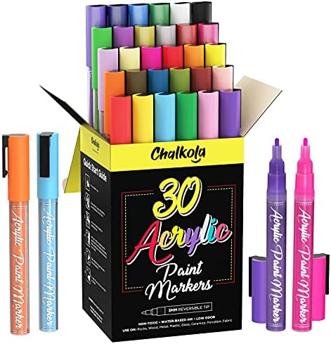 Chalkola Acrylic Paint Pens For Rock Painting, Wood, Glass, Canvas, Ceramic & Fabric Pens - Set of 15 Extra Fine Tip Acrylic Paint Markers (1mm) Waterproof Ink, Art Supplies for Kids & Adults