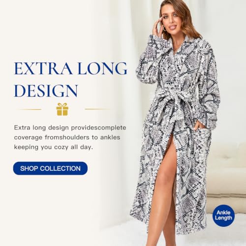 Image of RONGTAI Womens Bathrobe Ladies Fleece Plush Warm Long Robes Fleece Nightgown Sleepwear