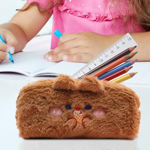 S?odki pluszowy piórnik z misiami, s?odki piórnik z pluszu, Aesthetics piórnik o?ówki Preppy – estetyczny uchwyt d?ugopisy, uroczy mi?, estetyczny worek d?ugopisy dla uczniów, kawa, Patrz