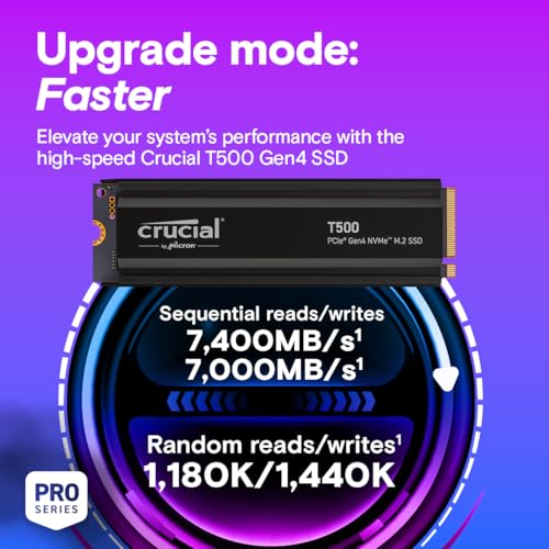 Image of Crucial T500 Gen4 2TB SSD with Heatsink, Up to 7,400MB /s Read Plus DDR5 Pro OC CL32 RAM 32GB Kit (2x16GB), 6400MHz CL32, Black - Storage & Memory Bundle