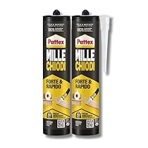 Pattex MILLECHIODI Forte & Rapido, adesivo di montaggio extra forte che sostituisce viti e fori al muro, adesivo bianco con effetto ventosa 2x400g, Trasparente