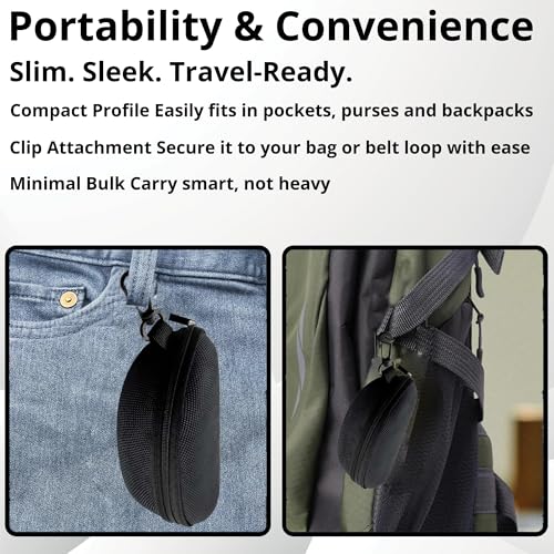 Image of Sunglasses Case Hard Shell | Glasses Cover with Zipper and Clip | Lightweight, Scratch Resistant Glass Case | Trackable, Hidden and Secure Air Tag Holder Glass Case - Black