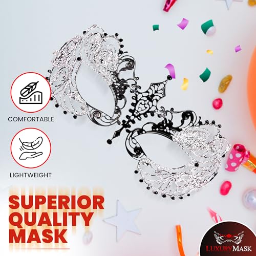 Image of Masquerade Mask for Women with Rhinestones - Elegant Metal Half Face Mask for Masquerade Parties, Mardi Gras, & Themed Events