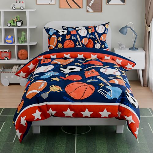 Image of SANDJEST Sports Bedding Sets for Boys, Ultra Soft Microfiber Comforter Bed Set with 3-Pieces, Comforters Sets for Kids Children Boy Bedroom Decor