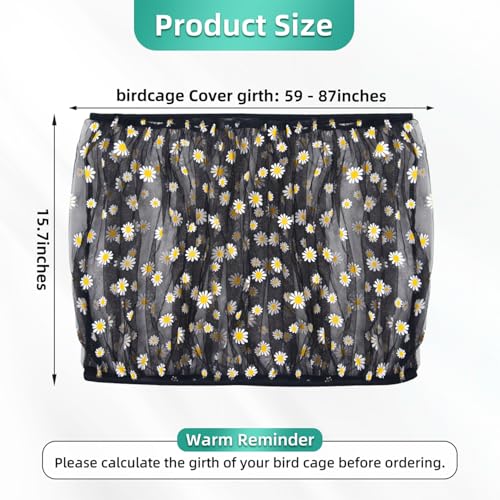 Image of Bird Cage Seed Catcher, Seed Catcher Guard Net Cover, Parrot Nylon Mesh Net Cover, Universal Soft Airy Cage Net Stretchy Skirt for Round Square Cages (Daisy-Black, 15.7 inch x87 inch)