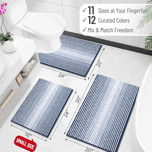 Image of OLANLY Bathroom Runner Rugs 47x20, Extra Soft Absorbent Chenille Striped Bath Rugs, Rubber Backing, Machine Wash Dry, Long Bath Mats for Bathroom, Tub, Shower, Home Decor Accessories, Navy