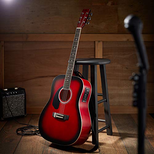 Ashthorpe Full-Size Left-Handed Dreadnought Acoustic-Electric Guitar Bundle - Premium Tonewoods - Red #TOP6