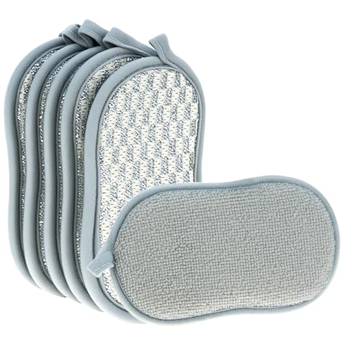 QWORK® Pack de 6 Piezas Esponja y Estropajo de Microfibra de Dos Caras - Absorbente y Reutilizable - 16.5 * 9.5cm