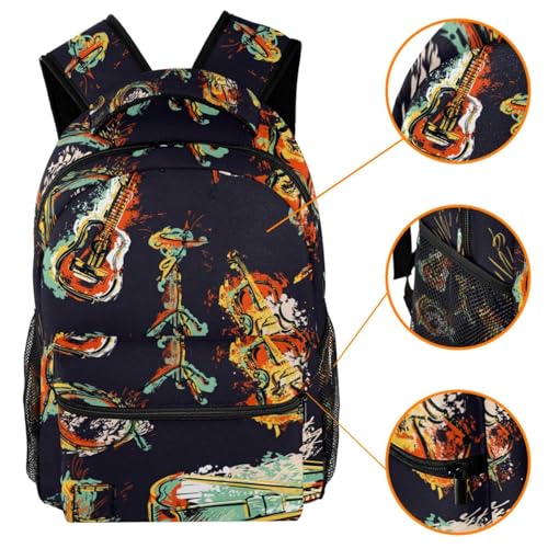 Sac à dos voyage imprimé guitare et batterie multicolore 40cm - 3
