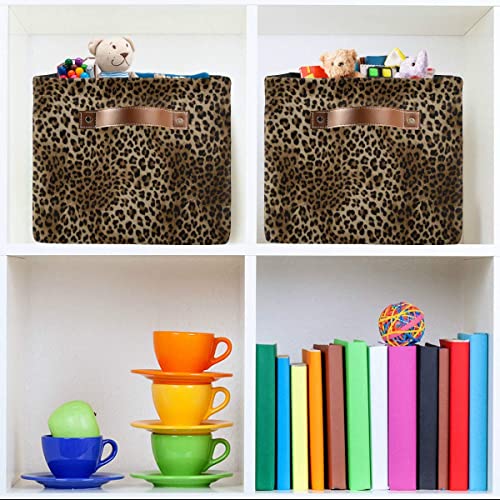 Storage Basket Cube Vintage Animal Cheetah Leopard Print Large Collapsible Toys Storage Box Bin Laundry Organizer For Closet Shelf Nursery Kids Bedroom,15X11X9.5 In,2 Pack #TOP5