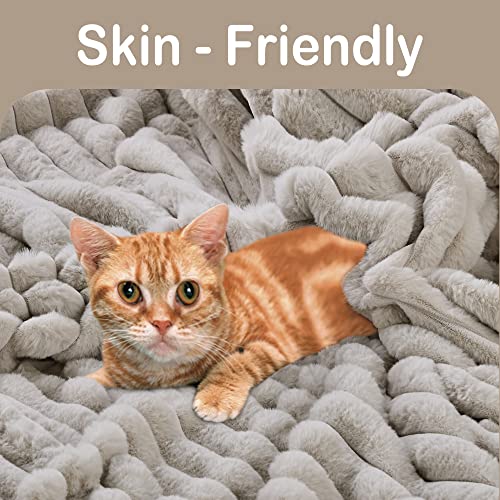 softan Warm Faux Fur Blanket with Flannel Fleece Reverse, Fuzzy Striped Fleece Throw Blanket for Couch Sofa Bed Living Room, Beige/Cream White - Double 150 x 200 cm - Image 7