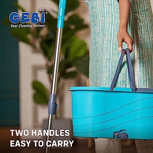 Image of Gebi Super Spin Mop Bucket with 1 Microfiber Refill (Assorted Colours) (Steel Spinner) - 1 pc