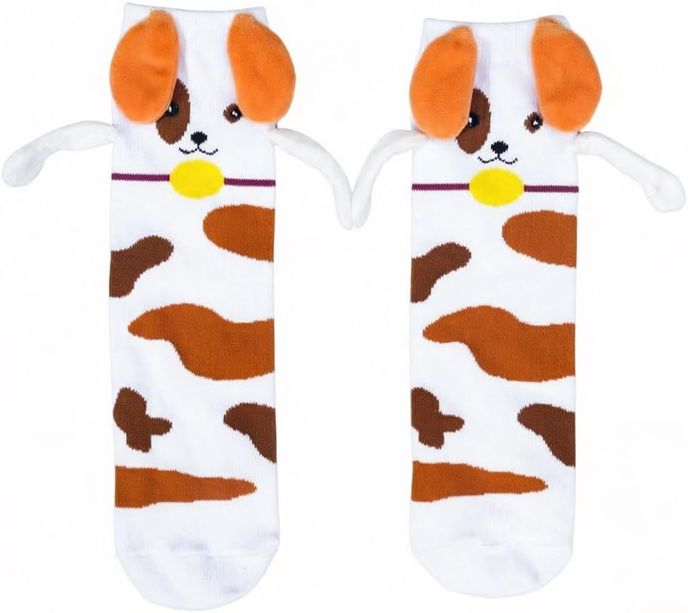 VVEEWUU Novelty Magnetic Holding Hands Socks Funny Animal Dog Socks for Girls and Boys, 3D Design, One Size Fits Most