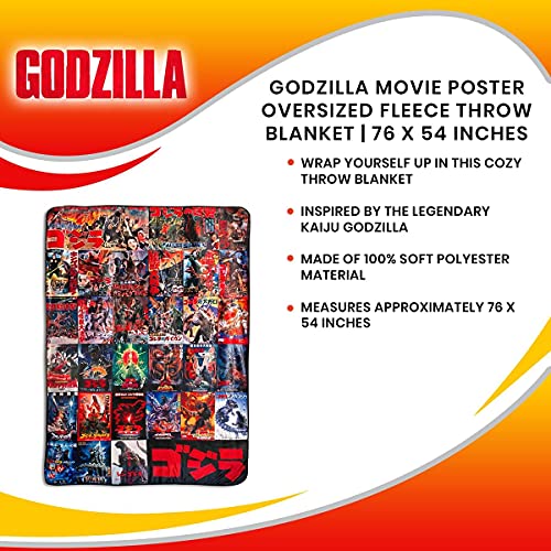 Surreal Entertainment Godzilla Movie Poster Oversized Plush Throw Blanket | Cozy Sherpa Cover For Sofa, Bed Super Soft Fleece Official Kaiju Monster Gojira Collectible 76 X 54 Inches, Red, One Size #TOP6
