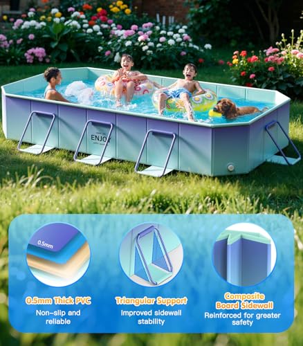 Image of MoKo Large Family Foldable Pool for Adults & Kids, 114 inch Non-Inflatable Framed Swimming Pool, Sturdy Outdoor Kiddie Pool with Anti-Slip Bottom, Collapsible Pet Dog Pool for Backyard Garden Camping