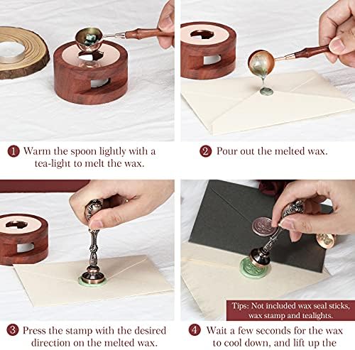 Shinowa Wax Seal Warmer, Wax Seal Kit Melting Furnace Tool with Wax Melting Spoon for Melting Wax Seal Beads or Sticks, Wax Stamp Spoon Holder for Letter Envelope Sealing, Rosewood