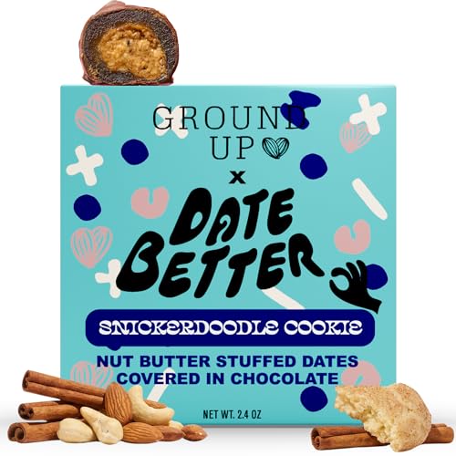 Date Better Snickerdoodle Cookie Stuffed Medjool Dates - Dark Chocolate-Covered Dates Filled With Cinnamon-Spiced Almond Butter | No Artificial Sweeteners, Gluten-Free, & Vegan (6-Pack)