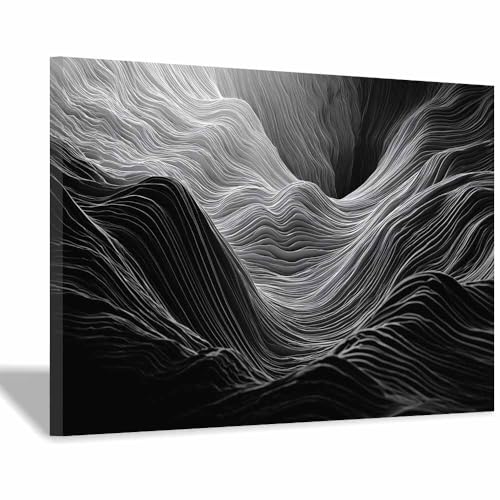 Peinture sur toile moderne ravin noir et blanc de qualité supérieure avec cadre 40x60cm