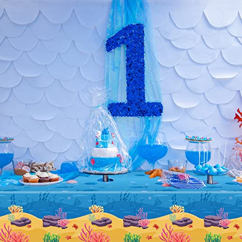 Chiazllta JM0300 3 Pcs Ocean Waves Plastic Tablecloth 54 Inch X 108 Inch Fishing Party Table Cover Ocean Mermaid Birthday Party Supplies thumb #5