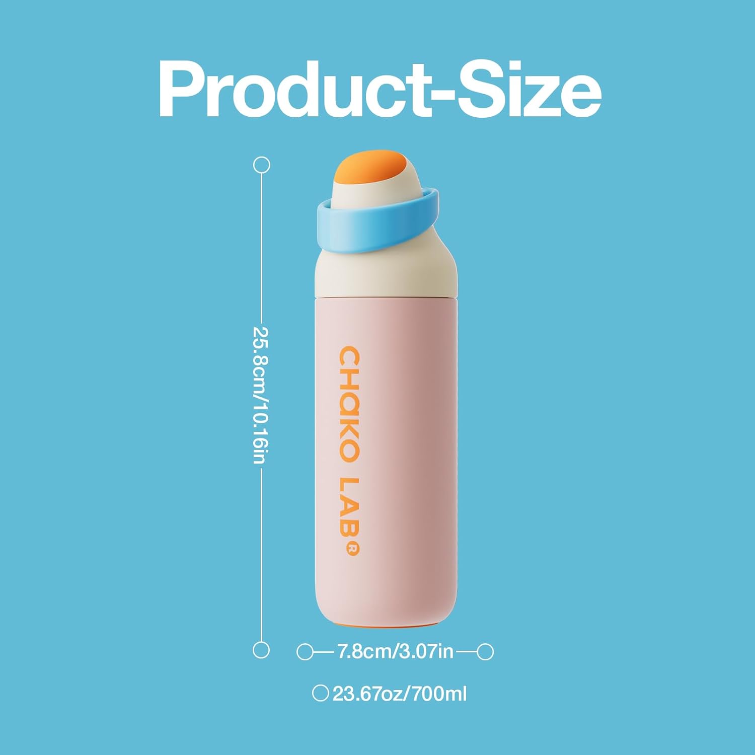 CHAKO LAB Insulated Stainless Steel Water Bottle, BPA-Free Sports Water Bottle,Spout and Straw,Leak Proof Locking Lid,Designed for Travel, School, and Sport,BPA Free,23 oz,Guava