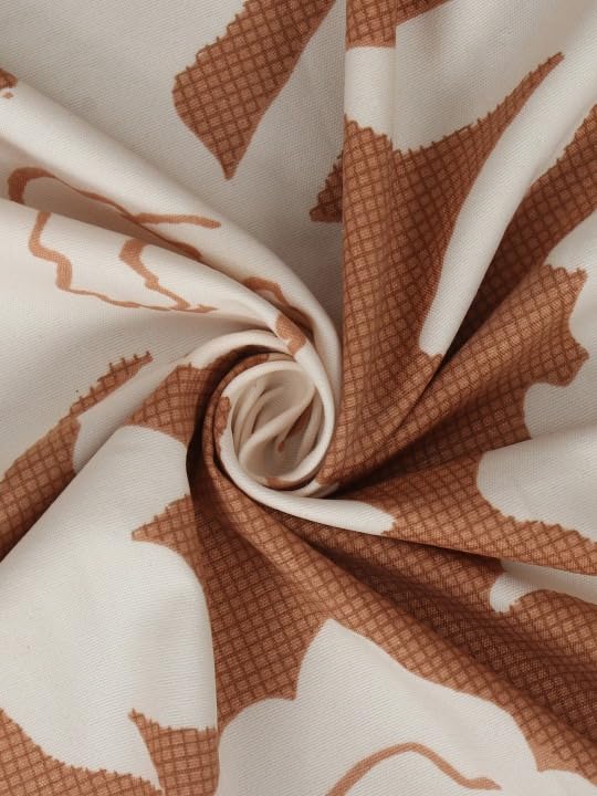 Image of 380 TC Premium Glace Cotton Elastic Fitted Bedsheet King Size with 2 Pillow Covers King Size | Double Bed with All Around Elastic (Brown Floral, Fitted Queen-60x78)