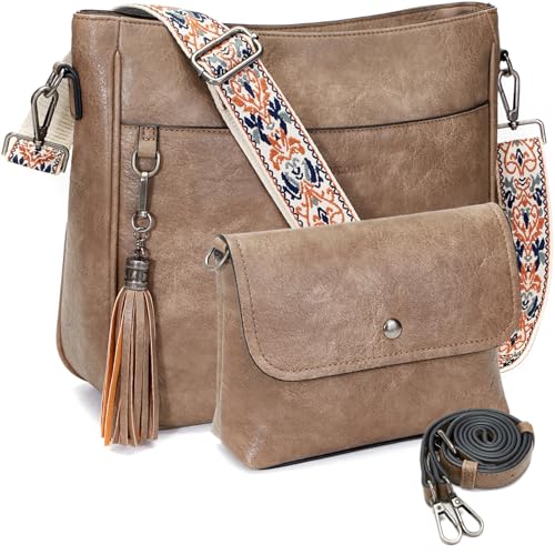 Image of 2PCS /Set Crossbody Bags for Women,Vegan Leather Hobo Purse Wallet For Women Set,Shoulder Bags With 2 Adjustable Strap