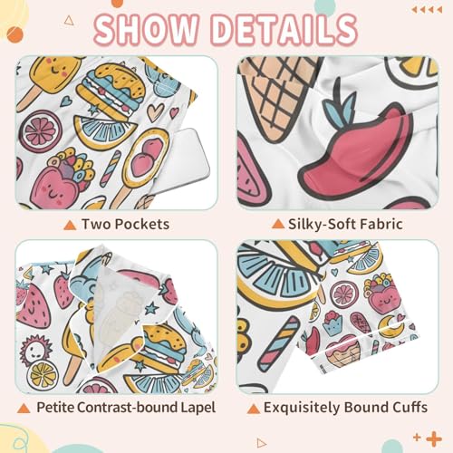 senya Strawberries Ice Cream Satin Summer Pajama Sets Silk Short Sleeve Button Down Sleepwear3