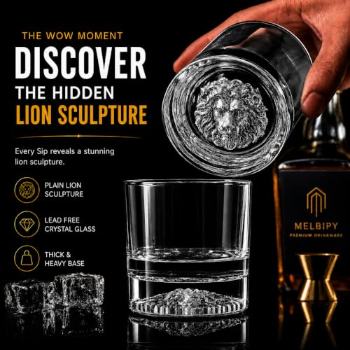 Image of Melbify Plain Lion Whiskey Glass Gift Set | 2 Pcs Set | 300 Ml | Ultra-Premium | Imported | Luxurious | Ideal For Wedding Gifts, Anniversary, VIP And Corporate Gifts, Transparent