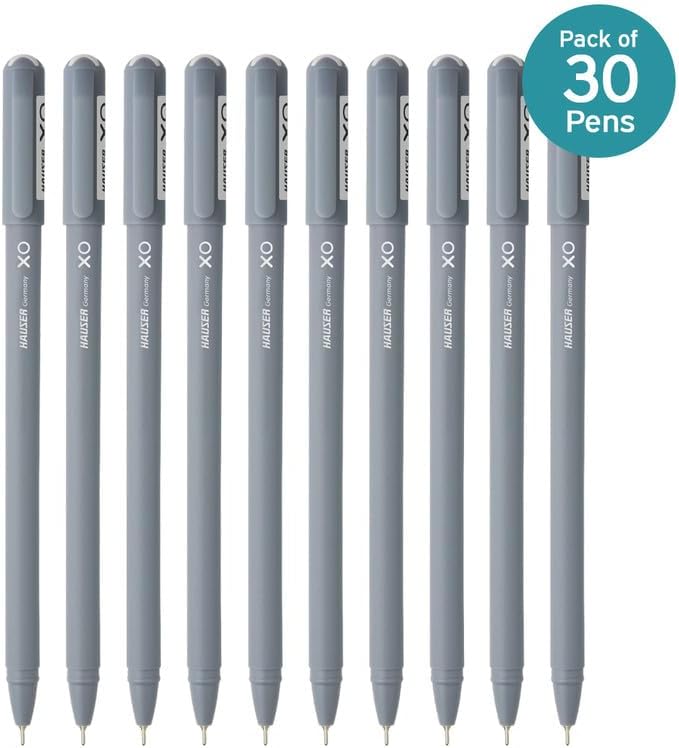 Hauser Xo Ball Pen Wallet Pack | Tip Size 0.7 Mm | Sleek Body & Minimalistic Design | Matt Finish | Solid Body Type | Low Viscosity Ink | Ultra Durable Tip | Black Ink, Set Of 10 Pcs X 3 Pack