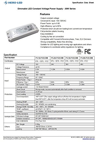 Image of PS-12LPS30-DIM ETL-Listed Dimmable LED Constant Voltage Power Supply - Dimmble LED Transformer 12V DC, 2.5A, 30W