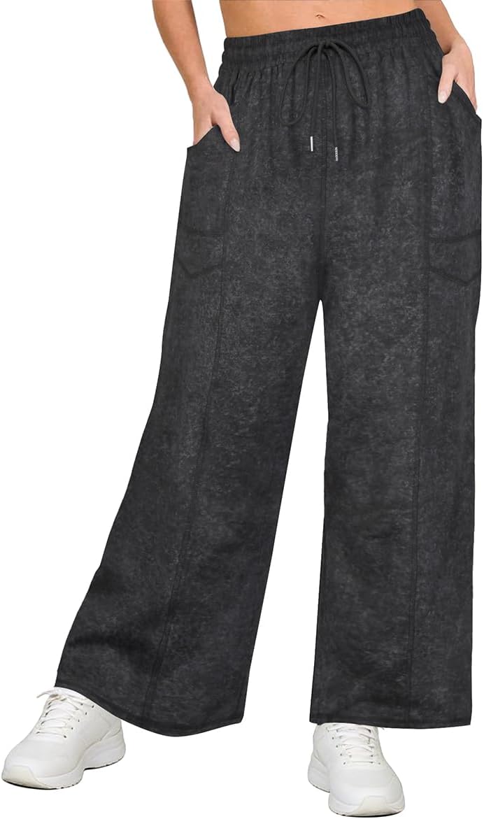 CARCOS Plus Size Pants for Womens Summer Sweatpants Drawstring Wide Leg Cotton Palazzo Pants with Pockets Lounge Pant XL-5XL