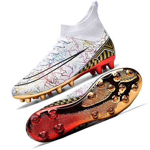Dennger Men’s Soccer Cleats High-Top Women Football Shoes Ag Spike Shoes Sneaker Comfortable Adults Big Boys Girls Athletic Outdoor/Indoor/Competition/Training White #TOP4