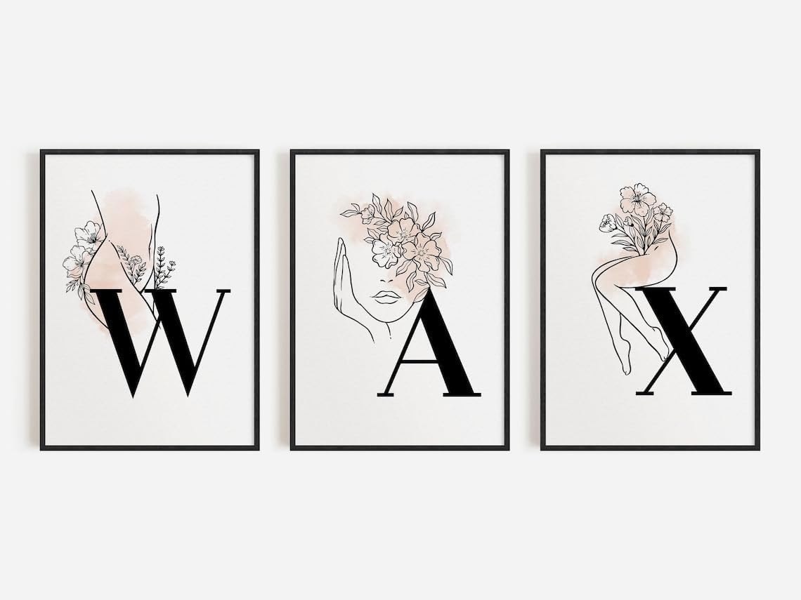 3 Pieces Framed Cosmetology Woman Body Posters and Prints Beauty Service Wall Hair Wax Painting Canvas Wall Art Pictures for Spa Esthetician Decor with Wooden Inner Frame