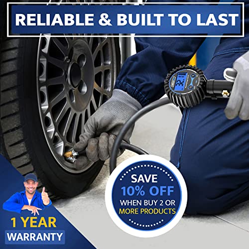 Digital Tire Inflator With Pressure Gauge And Longer Hose, Air Chuck With Gauge For Air Compressor - 200Psi #TOP1
