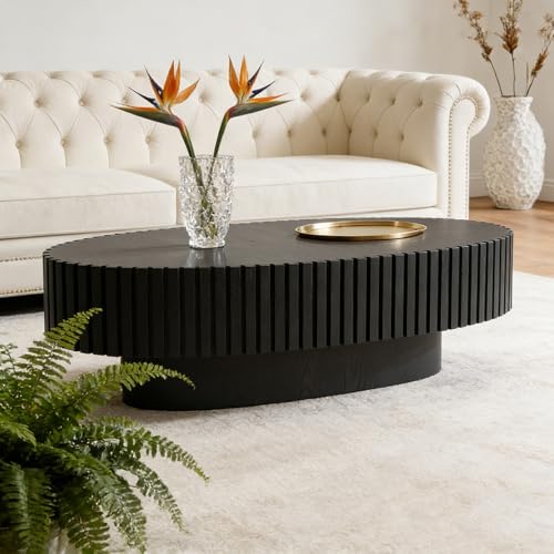 Image of FeiZhiYanS Black Rustic Drum Oval Coffee Table (P)