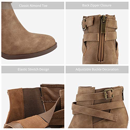 TOETOS Women's Chunky High Heel Ankle Boots Close Toe Fall Heeled Booties Shoes,Size 8.5,Tan,CHICAGO-033