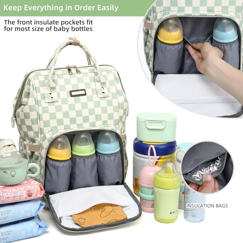 Image of GAIVP Baby Diaper Bag Backpack for Mom, Large Capacity Travel Nappy Bag for Boys & Girls with Stroller Straps,Insulated Pockets (Corduroy Checkered Green)