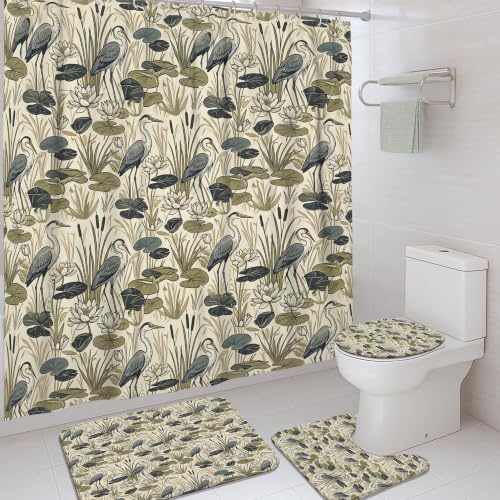 Rideau de douche en tissu imperméable Heron nénuphars vert - 2