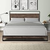 Wood Platform Bed Frame with Headboard and Footboard Heavy Duty Wood Slat Support Mattress Foundation Metal Double Bed Frame Extra-Strong Support &Non-Slip, No Noise & No Box Spring Needed (Queen)