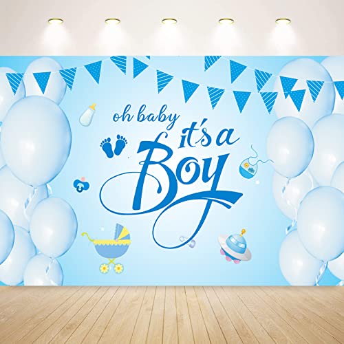 Image of Baby Shower Decoration, It's a Boy with Banner and Balloon Backdrop,110 * 185cm Blue Large Photography Background for Boy's Baby Shower,1st birthday Party Supplies (Blue)