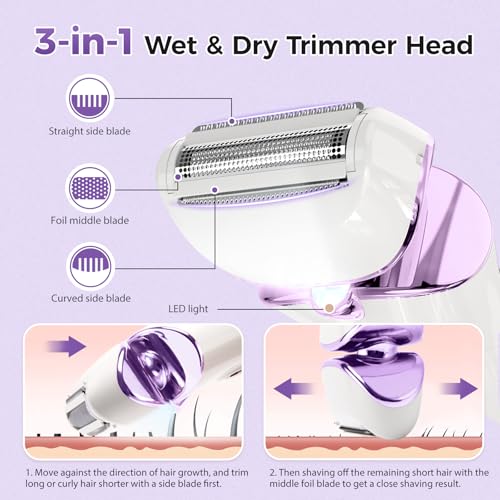 Image of Electric Body Shaver Trimmer for Women - BEAUTYCARE Cordless Razor for Women Portable Lady Shaver for Legs, Arm, Underarms, Bikini, USB Rechargeable, Wet & Dry Waterproof Bikini Trimmer for Woman, Purple