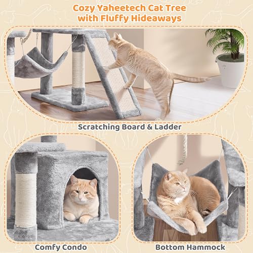 Image of Yaheetech Cat Tree Tower for Large Cats, Multi-Level Condo & Hammock | Sisal posts, scratch board, roomy condo, hammock, and a wide 21-inch top perch fit large cats; condo holds up to 22 lb